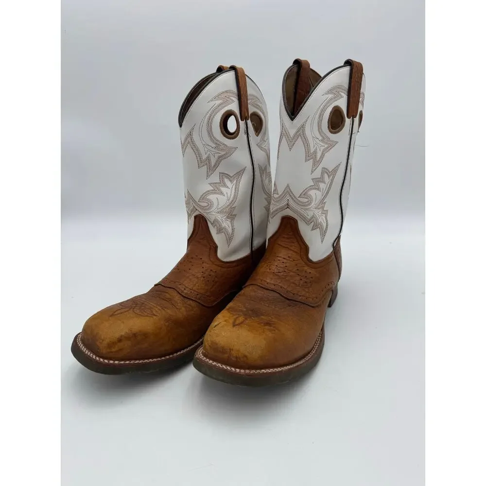 Double-H Western Cowboy Boots Men’s 12D Brown Leather White Shaft Made in Mexico